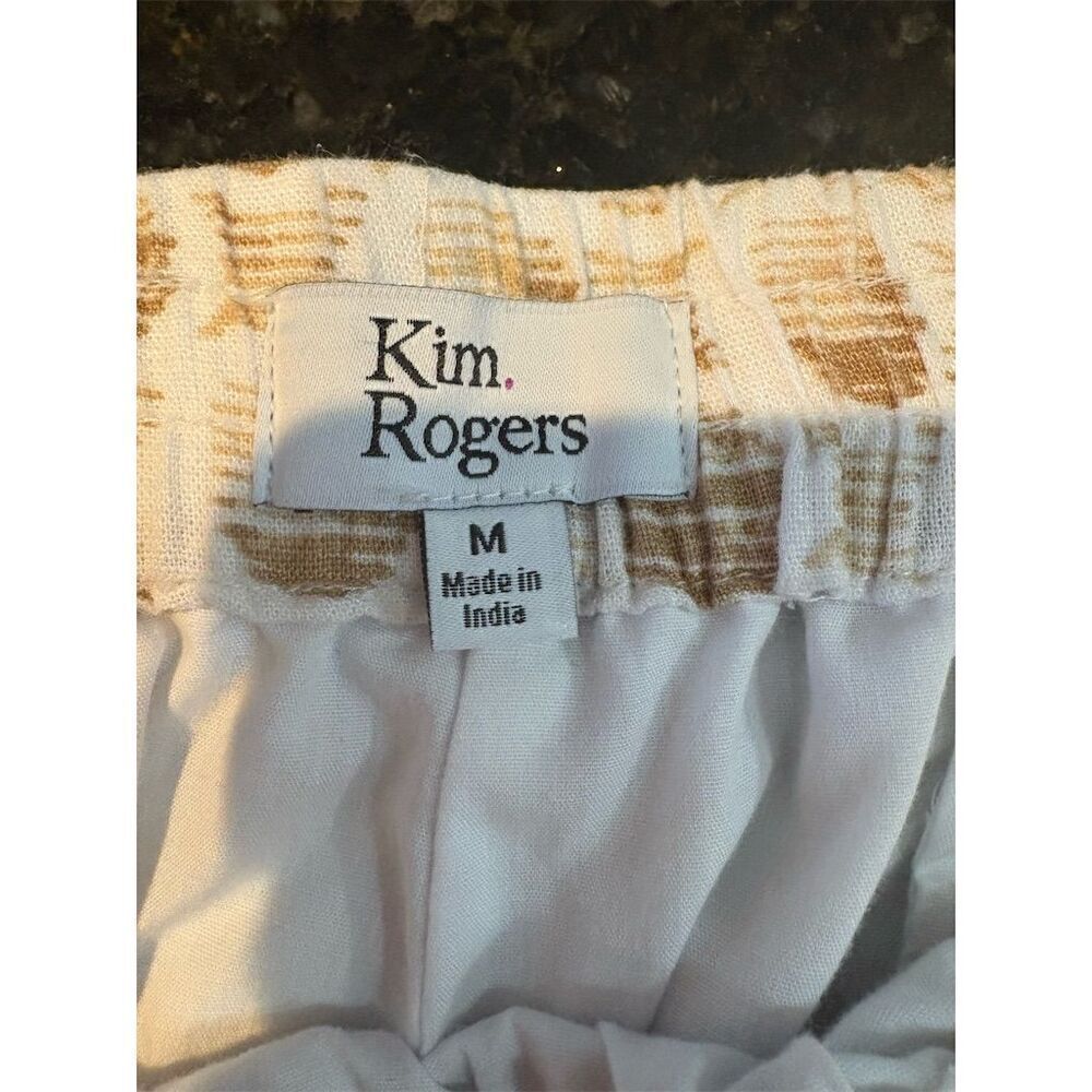 Kim Rogers Women's Standard M Beige Cropped Pants Geometric Elastic Waist - Picture 6 of 7